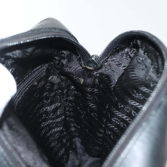 PRADA Shoulder Bag Canvas Leather Beige Black Silver Auth bs29206