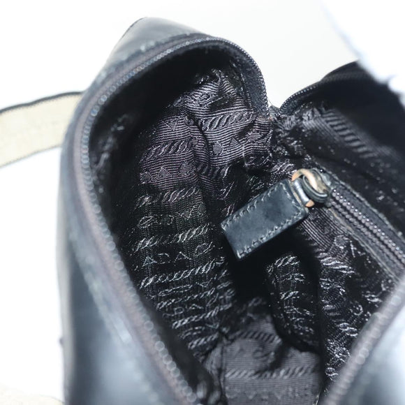 PRADA Shoulder Bag Canvas Leather Beige Black Silver Auth bs29206