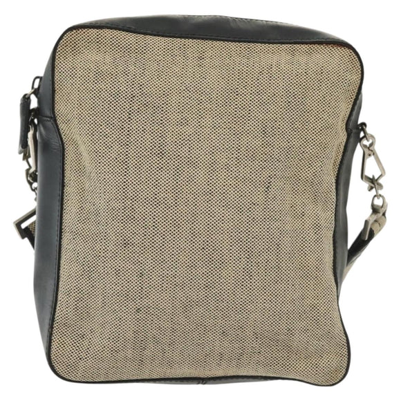 PRADA Shoulder Bag Canvas Leather Beige Black Silver Auth bs29206