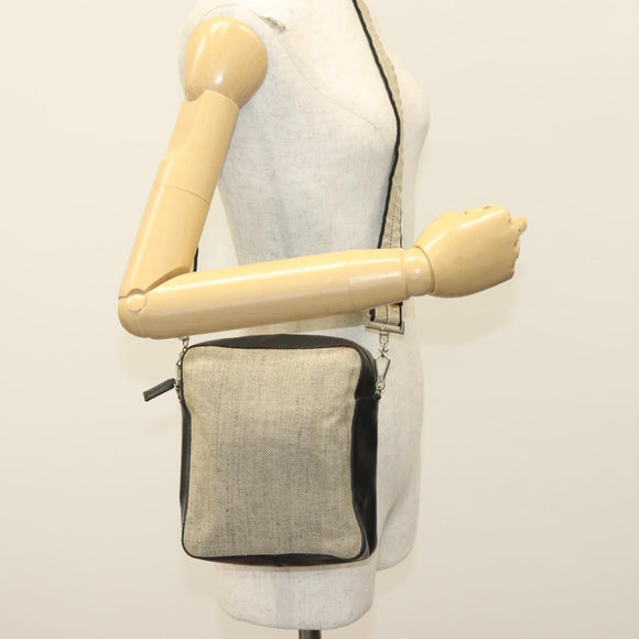 PRADA Shoulder Bag Canvas Leather Beige Black Silver Auth bs29206