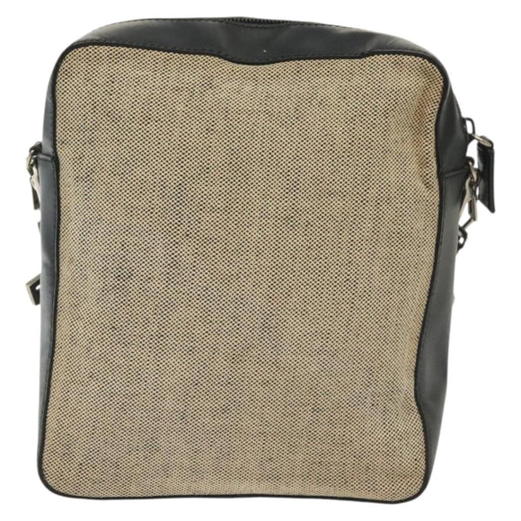 PRADA Shoulder Bag Canvas Leather Beige Black Silver Auth bs29206