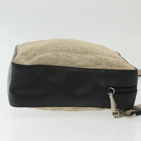 PRADA Shoulder Bag Canvas Leather Beige Black Silver Auth bs29206