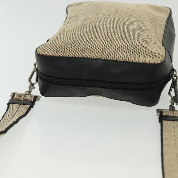 PRADA Shoulder Bag Canvas Leather Beige Black Silver Auth bs29206