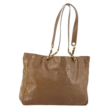 CHANEL Tote Bag Enamel Brown Gold CC Auth bs29208