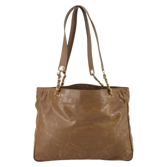 CHANEL Tote Bag Enamel Brown Gold CC Auth bs29208
