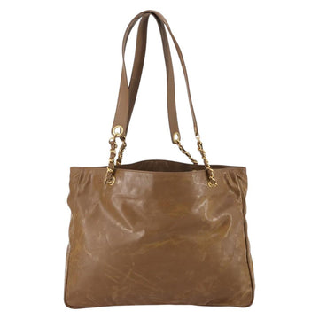 CHANEL Tote Bag Enamel Brown Gold CC Auth bs29208 - 0
