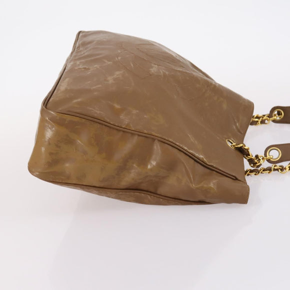 CHANEL Tote Bag Enamel Brown Gold CC Auth bs29208