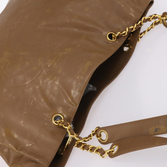 CHANEL Tote Bag Enamel Brown Gold CC Auth bs29208