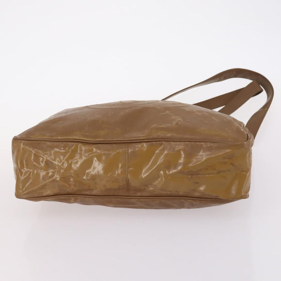 CHANEL Tote Bag Enamel Brown Gold CC Auth bs29208