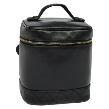 CHANEL Vanity Pouch Leather Black Gold CC Auth bs29211