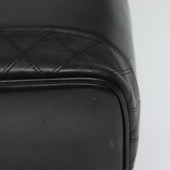 CHANEL Vanity Pouch Leather Black Gold CC Auth bs29211