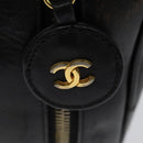 CHANEL Vanity Pouch Leather Black Gold CC Auth bs29211-14