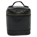 CHANEL Vanity Pouch Leather Black Gold CC Auth bs29211-2