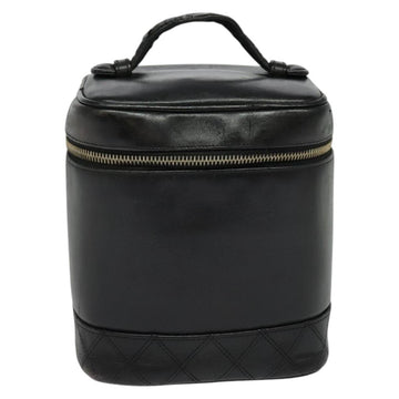 CHANEL Vanity Pouch Leather Black Gold CC Auth bs29211 - 0