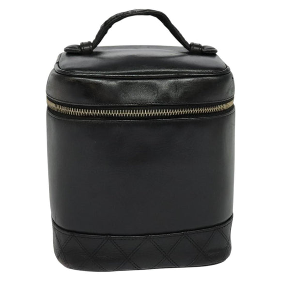 CHANEL Vanity Pouch Leather Black Gold CC Auth bs29211