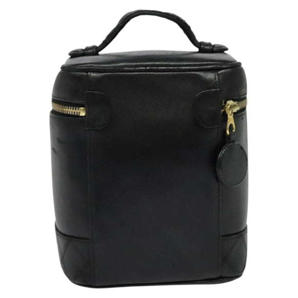 CHANEL Vanity Pouch Leather Black Gold CC Auth bs29211