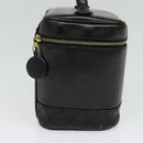 CHANEL Vanity Pouch Leather Black Gold CC Auth bs29211-5