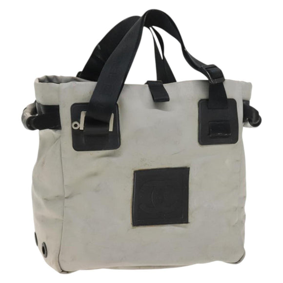 CHANEL Tote Bag Coated Canvas Gray Silver CC Auth bs29217
