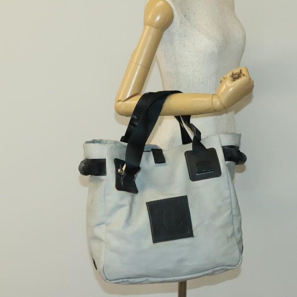 CHANEL Tote Bag Coated Canvas Gray Silver CC Auth bs29217