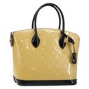 LOUIS VUITTON Monogram Vernis Lockit PM Tote Bag Beige Black M90251 Auth bs29224-1