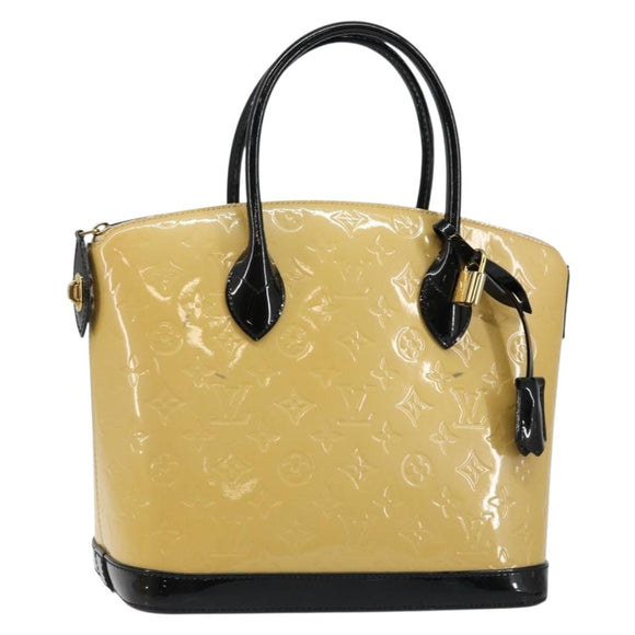 LOUIS VUITTON Monogram Vernis Lockit PM Tote Bag Beige Black M90251 Auth bs29224