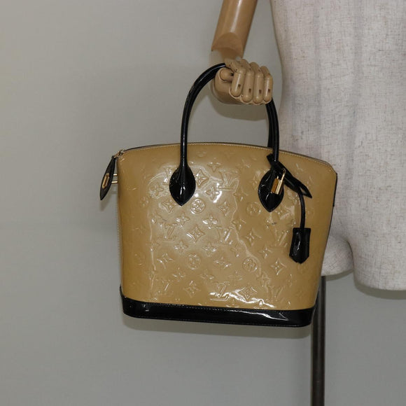 LOUIS VUITTON Monogram Vernis Lockit PM Tote Bag Beige Black M90251 Auth bs29224