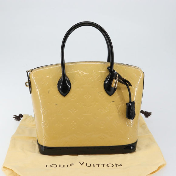 LOUIS VUITTON Monogram Vernis Lockit PM Tote Bag Beige Black M90251 Auth bs29224