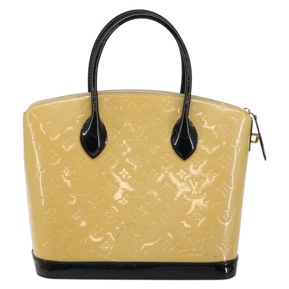 LOUIS VUITTON Monogram Vernis Lockit PM Tote Bag Beige Black M90251 Auth bs29224