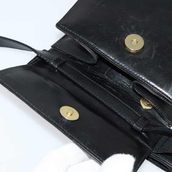 Salvatore Ferragamo Gancini Shoulder Bag Leather Black Gold Auth bs29246