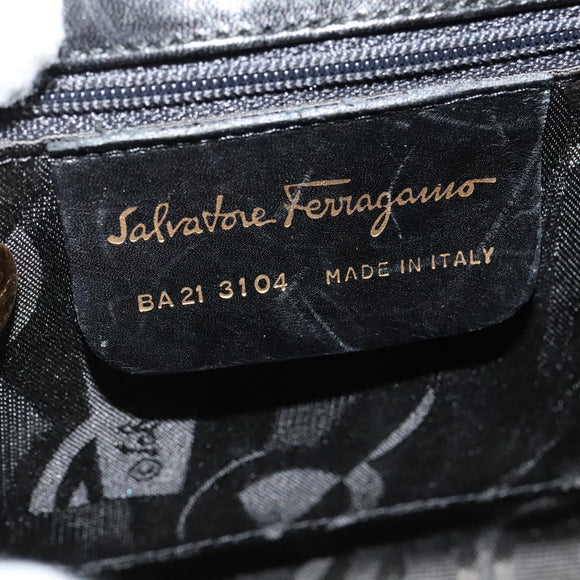 Salvatore Ferragamo Gancini Shoulder Bag Leather Black Gold Auth bs29246