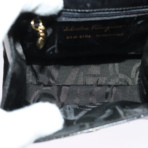 Salvatore Ferragamo Gancini Shoulder Bag Leather Black Gold Auth bs29246