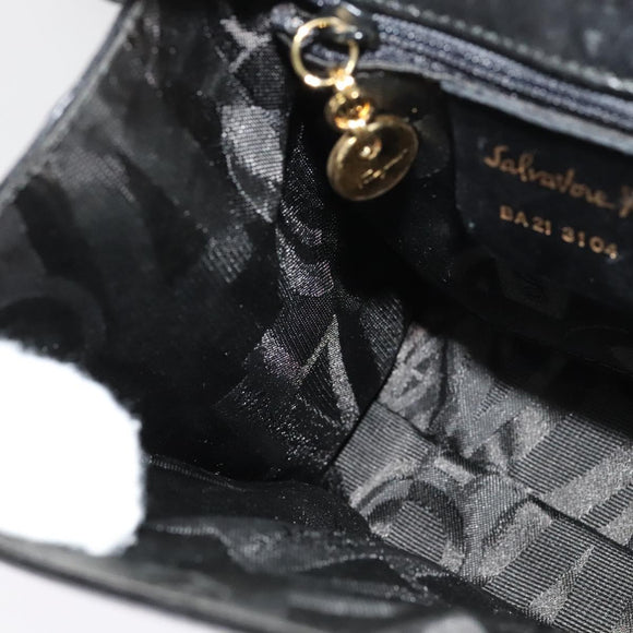 Salvatore Ferragamo Gancini Shoulder Bag Leather Black Gold Auth bs29246