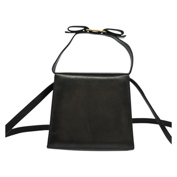 Salvatore Ferragamo Gancini Shoulder Bag Leather Black Gold Auth bs29246 - 0