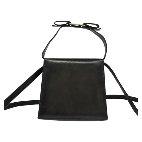 Salvatore Ferragamo Gancini Shoulder Bag Leather Black Gold Auth bs29246