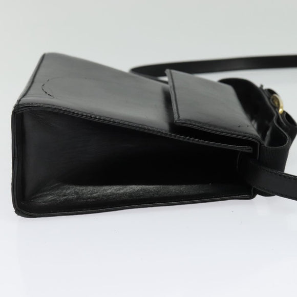 Salvatore Ferragamo Gancini Shoulder Bag Leather Black Gold Auth bs29246