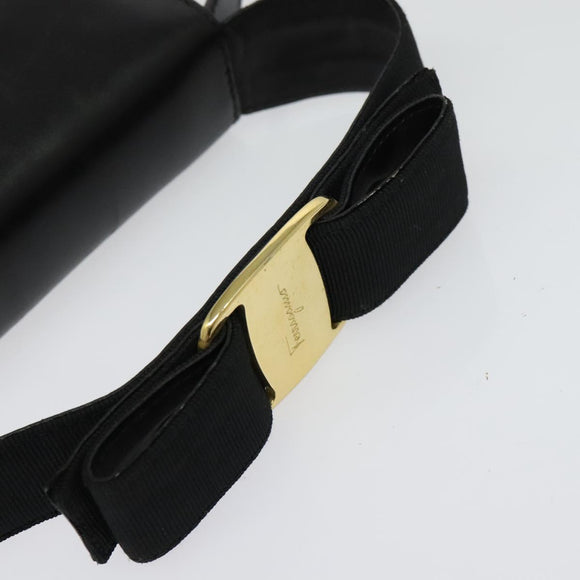 Salvatore Ferragamo Gancini Shoulder Bag Leather Black Gold Auth bs29246