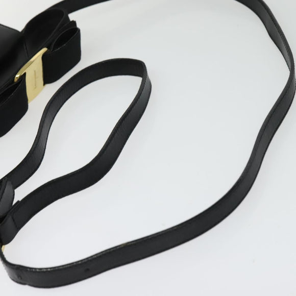 Salvatore Ferragamo Gancini Shoulder Bag Leather Black Gold Auth bs29246