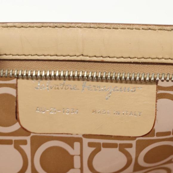 Salvatore Ferragamo Tote Bag Vinyl Leather Brown Beige Silver Auth bs29248