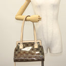 Salvatore Ferragamo Tote Bag Vinyl Leather Brown Beige Silver Auth bs29248-23