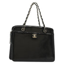 CHANEL Chain Hand Bag Enamel Black Silver CC Auth bs29249-1