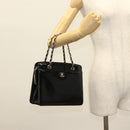 CHANEL Chain Hand Bag Enamel Black Silver CC Auth bs29249-25