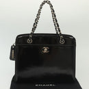 CHANEL Chain Hand Bag Enamel Black Silver CC Auth bs29249-26