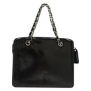 CHANEL Chain Hand Bag Enamel Black Silver CC Auth bs29249-3