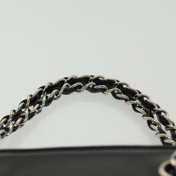 CHANEL Chain Hand Bag Enamel Black Silver CC Auth bs29249