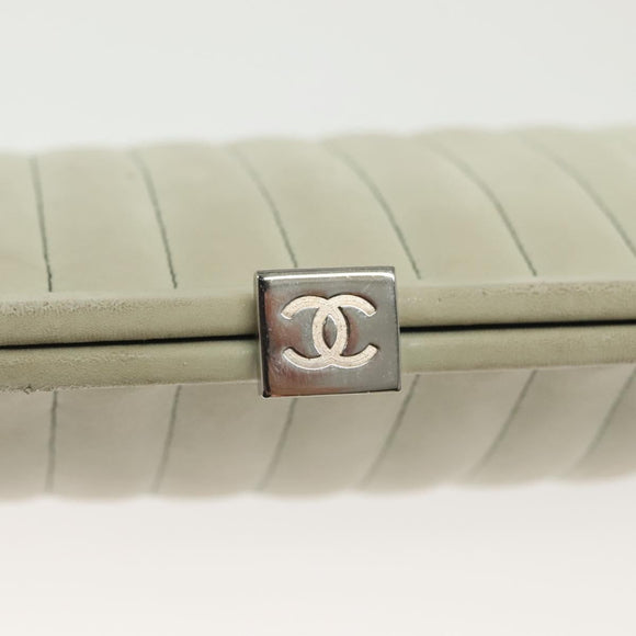 CHANEL Mademoiselle Clutch Bag Lamb Skin Light Blue Silver CC Auth bs29250