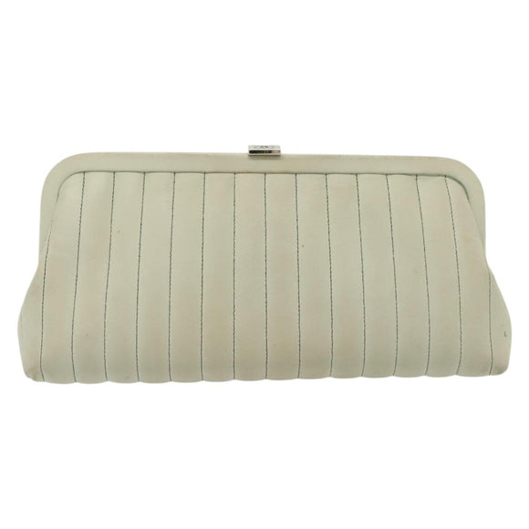 CHANEL Mademoiselle Clutch Bag Lamb Skin Light Blue Silver CC Auth bs29250