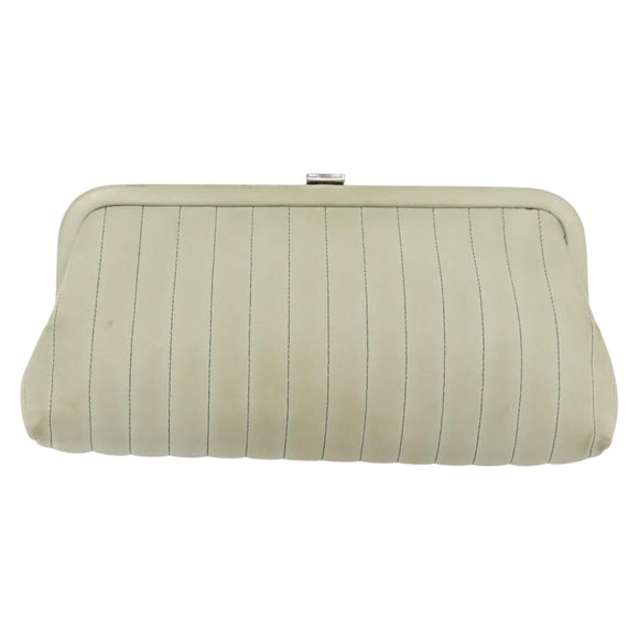 CHANEL Mademoiselle Clutch Bag Lamb Skin Light Blue Silver CC Auth bs29250