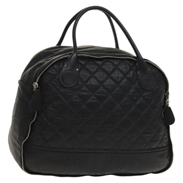 CHANEL Boston Bag Coated Canvas Black Silver CC Auth bs29253