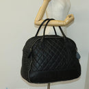 CHANEL Boston Bag Coated Canvas Black Silver CC Auth bs29253-22