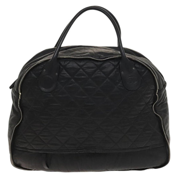 CHANEL Boston Bag Coated Canvas Black Silver CC Auth bs29253
